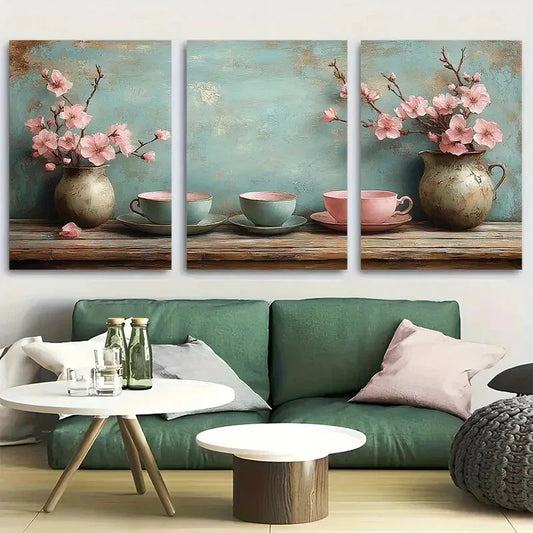 3pcs Vintage Tea Aesthetic Cottagecore Design Metal Print Ready to Hang Art