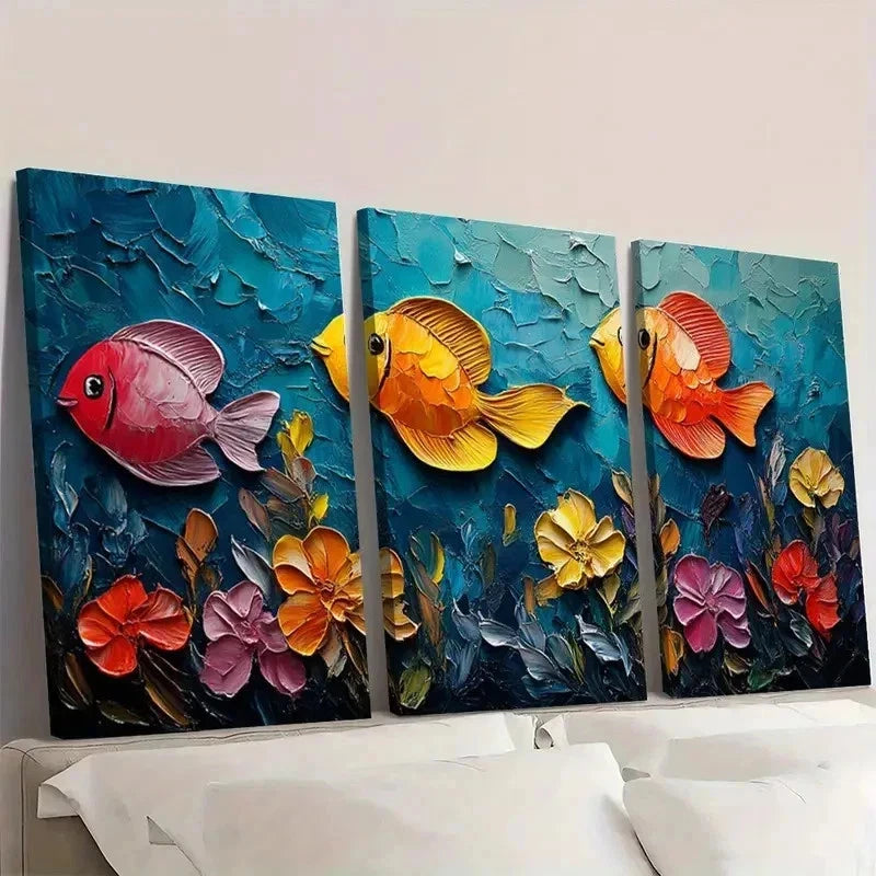 3pcs Vibrant Underwater Fish PW  Wall Art Set Canvas Framed 40x60cm - High Quality Print 100% Australian Made Wall Canvas Ready to Hang