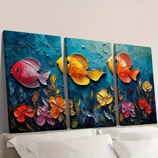 3pcs Vibrant Underwater Fish PW  Wall Art Set Canvas Framed 40x60cm - High Quality Print 100% Australian Made Wall Canvas Ready to Hang