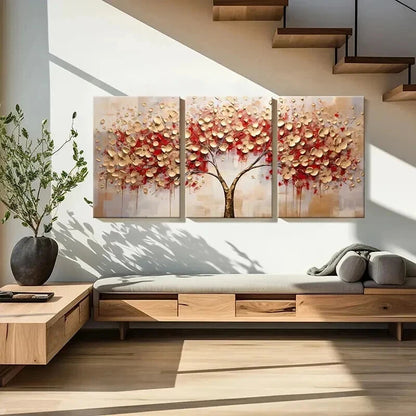3pcs Abstract Golden Leaves Tree Vintage Wall Art Set Canvas Framed 40x60cm - High Quality Print 100% Australian Made Wall Canvas Ready to Hang