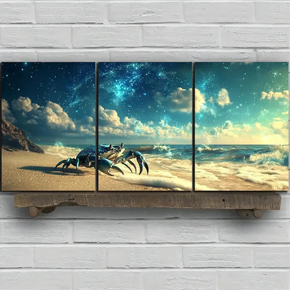 3pcs Crabs on The Beach White Clouds Metal Print Ready to Hang Art
