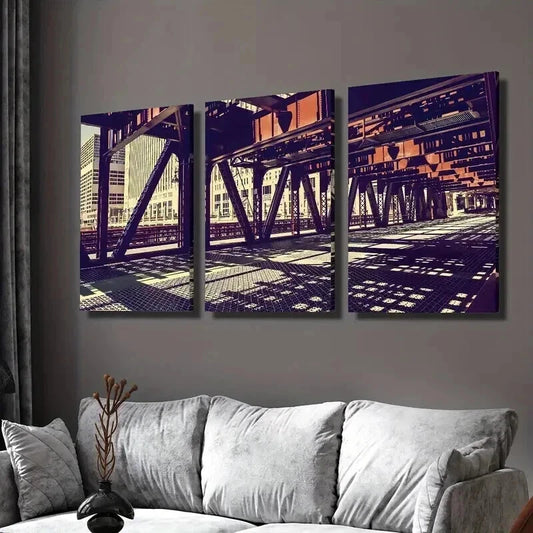 3pcs Chicago Illinois Bridge Architecture Wall Art Set Canvas Framed 40x60cm - High Quality Print 100% Australian Made Wall Canvas Ready to Hang