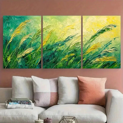 3pcs Abstract Grassy Nature Foliage Scene Metal Print Ready to Hang Art