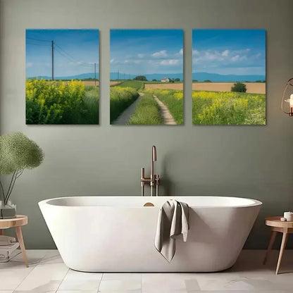 3pcs Serene Countryside Scene with Blue Sky Metal Print Ready to Hang Art