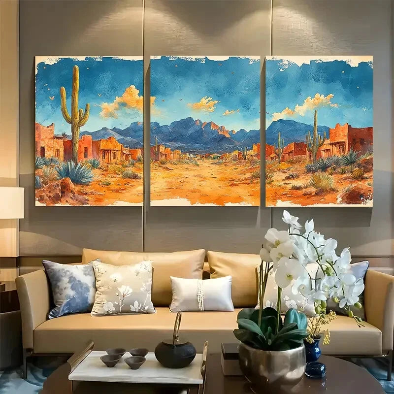 3pcs Wild West Boom Town Rustic Minimalist Metal Print Ready to Hang Art