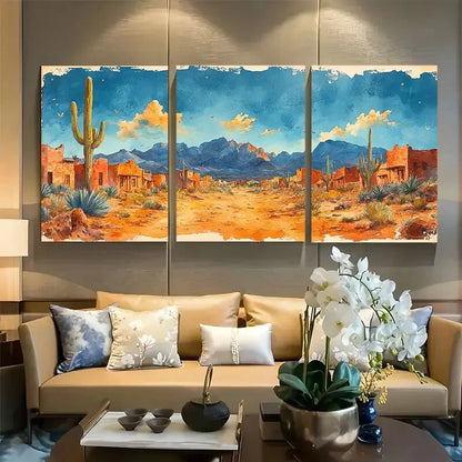 3pcs Wild West Boom Town Rustic Minimalist Metal Print Ready to Hang Art