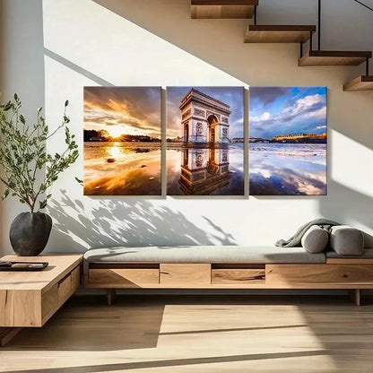 3pcs Famous Building Arc De Triomphe Wall Art Set Canvas Framed 40x60cm - High Quality Print 100% Australian Made Wall Canvas Ready to Hang