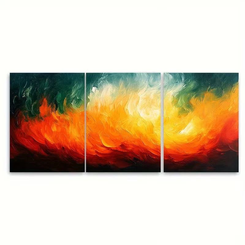 3pcs Green Orange Abstract Brushstroke Metal Print Ready to Hang Art