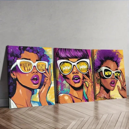 3pcs Surprised girl poster  Wall Art Set Canvas Framed 50x70cm - High Quality Print 100% Australian Made Wall Canvas Ready to Hang