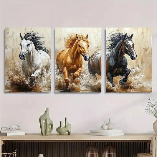 3pcs Vintage Horse Painting Rustic Western Metal Print Ready to Hang Art