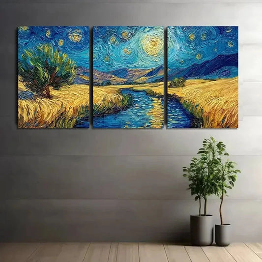 3pcs Van Gogh Starry Night Oil Paintings Metal Print Ready to Hang Art