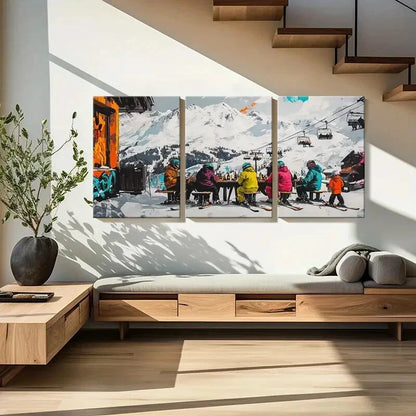 3pcs Snowy Mountains Ski Resort Cable Cars Metal Print Ready to Hang Art