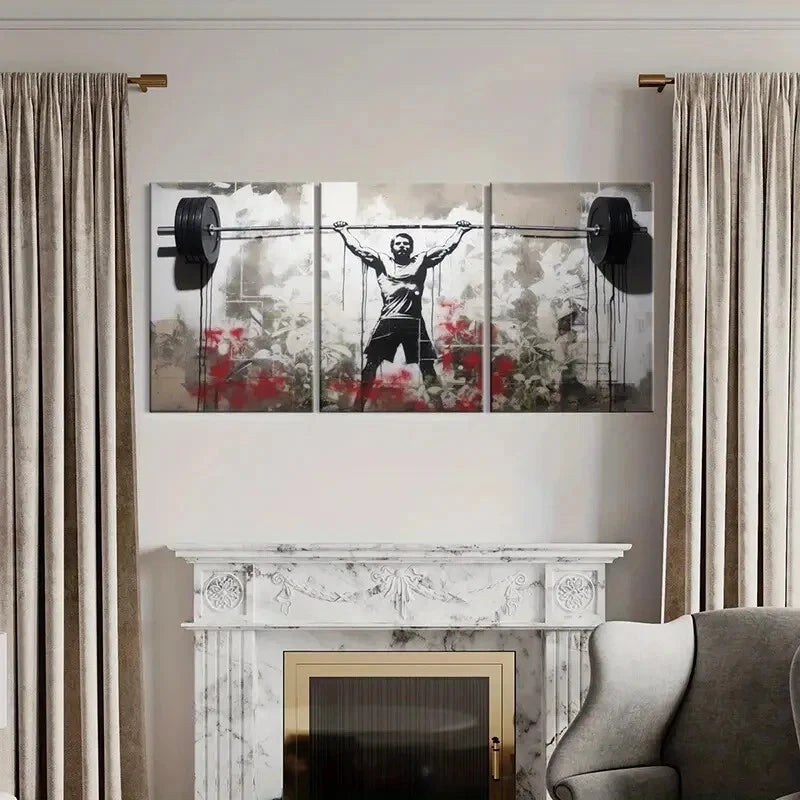 3pcs Street Art Weightlifting Graffiti Urban Scene Metal Print Ready to Hang Art