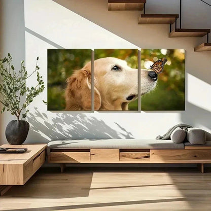 3pcs Golden Retriever with Butterfly Wall Art Set Canvas Framed 40x60cm - High Quality Print 100% Australian Made Wall Canvas Ready to Hang