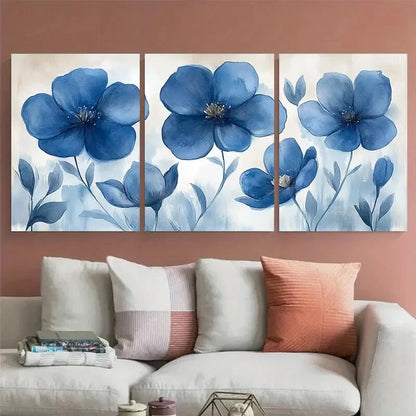 3pcs Elegant Blue Botanical Illustration Metal Print Ready to Hang Art