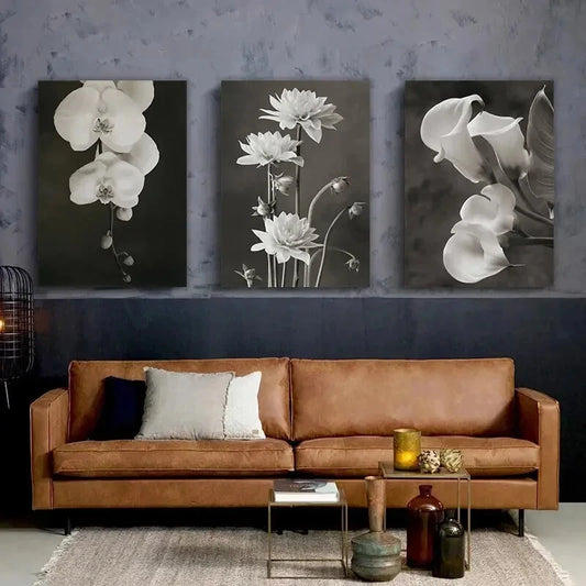 3pcs Black And White Wall Art Print Flower Metal Print Ready to Hang Art
