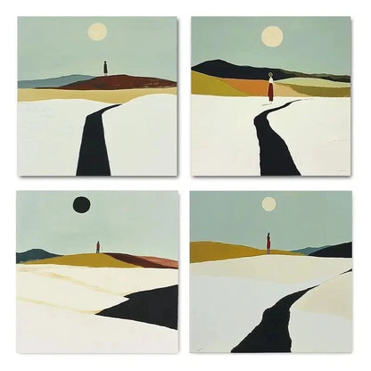 4pcs Girl And Autumn Moon Night Wall Art Canvas Framed