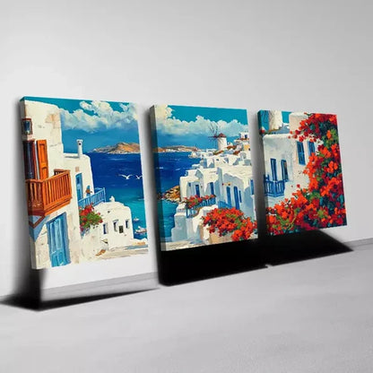 3pcs Beautiful Seaside with Flowers and Seagulls Wall Art Canvas Unframed - High Quality Print 100% Australian Made Wall Canvas
