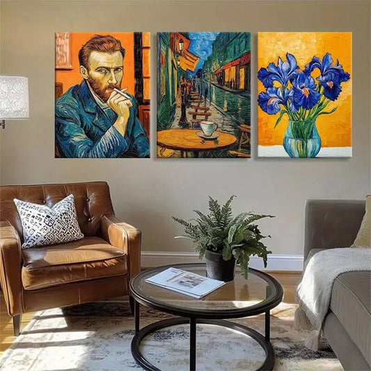 3pcs Street Scene Portrait Iris Flower Perfect Wall Art Set Canvas Framed 40x60cm - High Quality Print 100% Australian Made Wall Canvas Ready to Hang