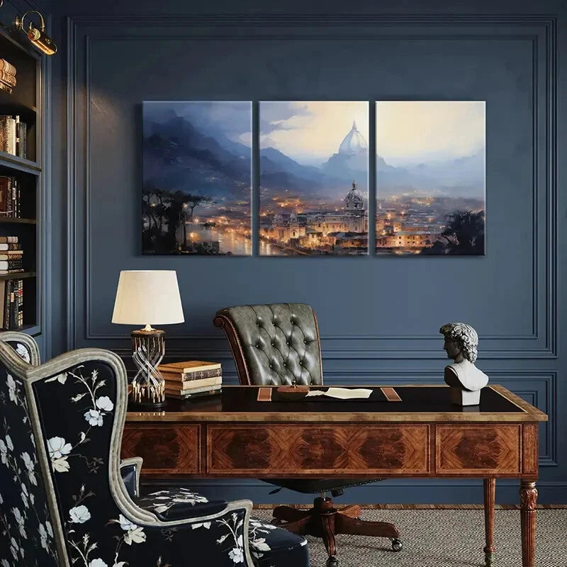 3pcs Mountain Landscape Cathedral Silhouette Metal Print Ready to Hang Art