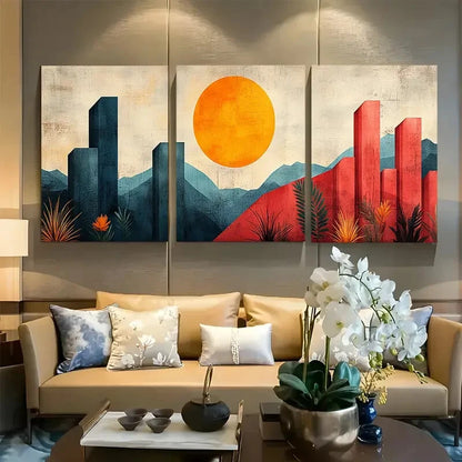 3pcs Colorful Geometric Abstract Shapes Design Metal Print Ready to Hang Art