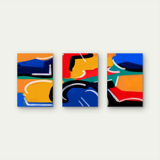 3pcs Abstract Colour Geometric Shapes Wall Art Set Canvas Framed 60x90cm - High Quality Print 100% Australian Made Wall Canvas Ready to Hang