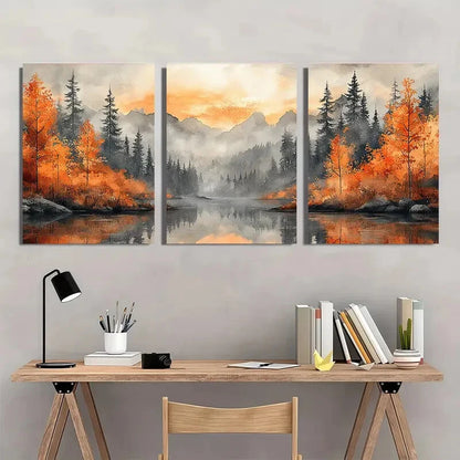 3pcs Rainy Day Landscape with Mountains Metal Print Ready to Hang Art