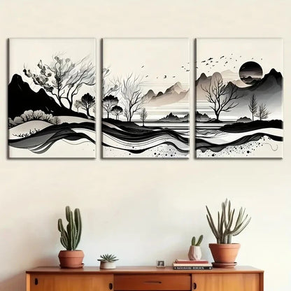 3pcs Nature Mountain Scenery with Black & White Metal Print Ready to Hang Art