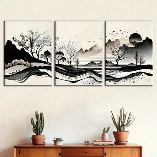 3pcs Nature Mountain Scenery with Black & White Metal Print Ready to Hang Art