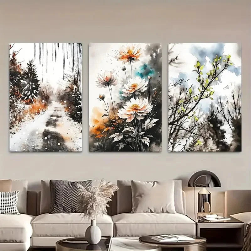 3pcs Vibrant Spring Botanical with Daisies Metal Print Ready to Hang Art