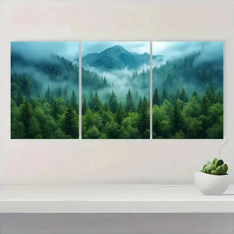 3pcs Landscape Photography Foggy Alpine Scene Metal Print Ready to Hang Art