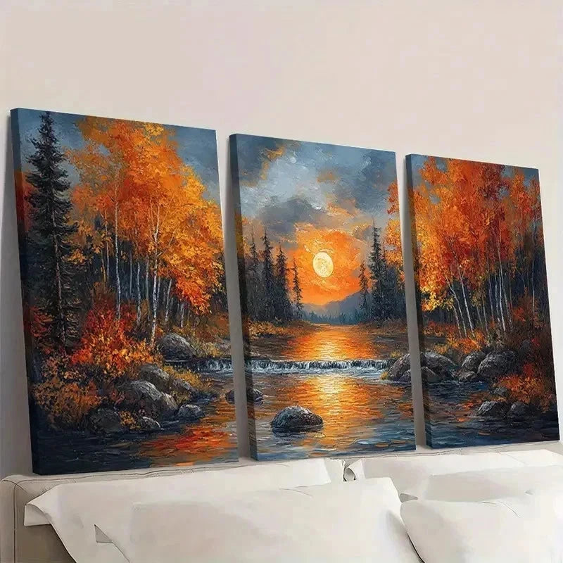 3pcs Autumn Moonlit Forest Canvas Art Wall Art Set Canvas Framed 40x60cm - High Quality Print 100% Australian Made Wall Canvas Ready to Hang