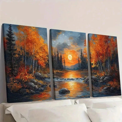 3pcs Autumn Moonlit Forest Canvas Art Wall Art Set Canvas Framed 40x60cm - High Quality Print 100% Australian Made Wall Canvas Ready to Hang