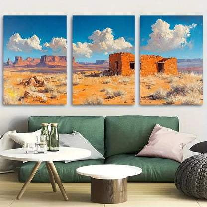 3pcs Navajo Hogan in Arizona Desert Metal Print Ready to Hang Art