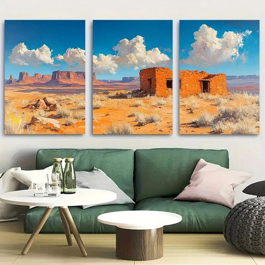 3pcs Navajo Hogan in Arizona Desert Metal Print Ready to Hang Art