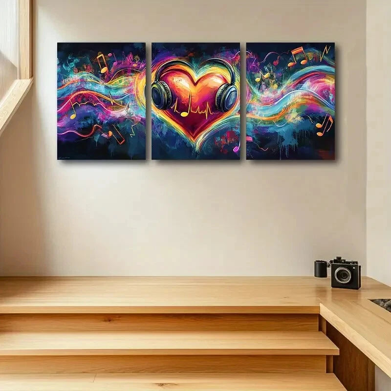 3pcs Mind Listening to Music Design Metal Print Ready to Hang Art