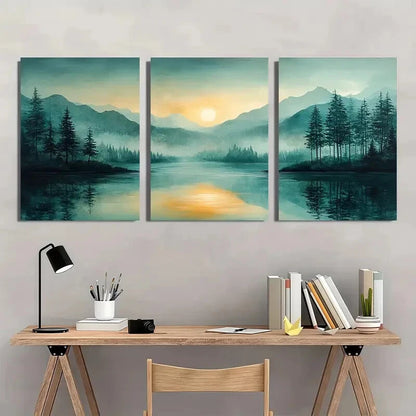 3pcs Mountain Green Pastel Abstract Landscape Metal Print Ready to Hang Art