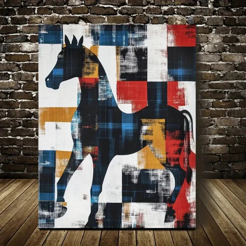 Beautiful Modern Abstract Plaid Horse 40x60cm Metal Print Ready to Hang