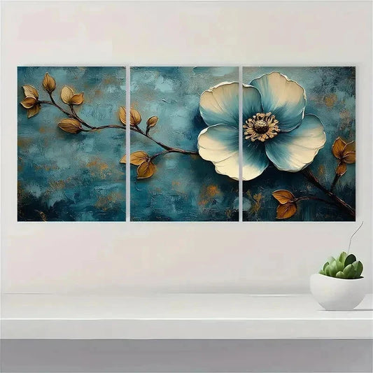 3pcs Jade Flower Perfect Blue Perfect Wall Art Set Canvas Framed 40x60cm - High Quality Print 100% Australian Made Wall Canvas Ready to Hang