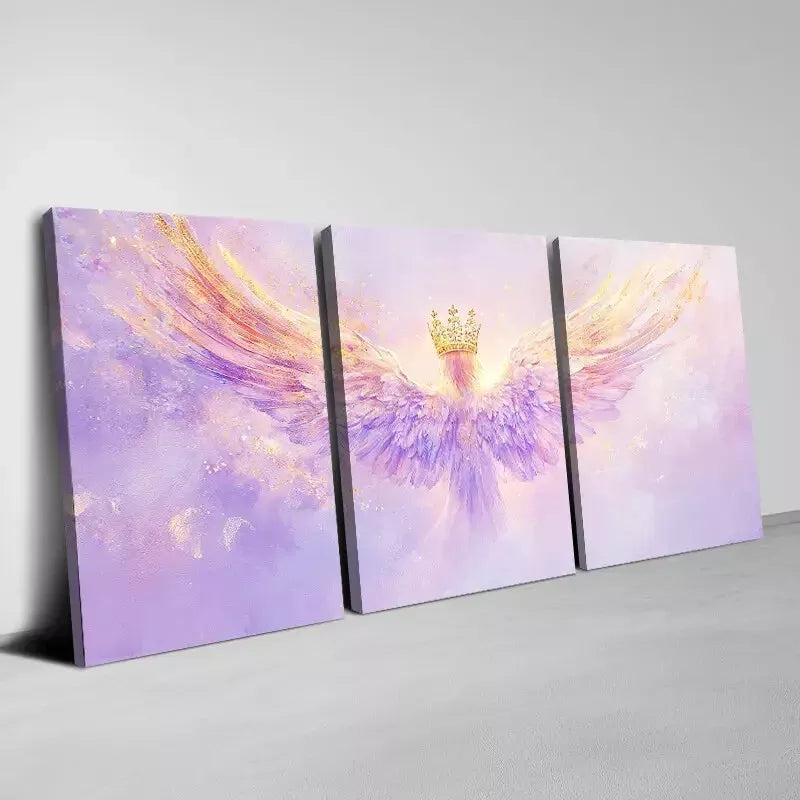 3pcs Elegant and Beautiful Angel with gold Clown Wall Art Set Canvas Framed 50x70cm - High Quality Print 100% Australian Made Wall Canvas Ready to Hang - Bella Home Decor