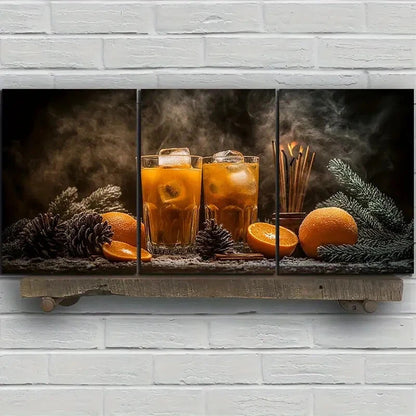 3pcs Fruits Pinecone And Orange Juice Metal Print Ready to Hang Art