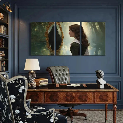 3pcs Artistic Mirror Reflection Woman Silhouette Metal Print Ready to Hang Art