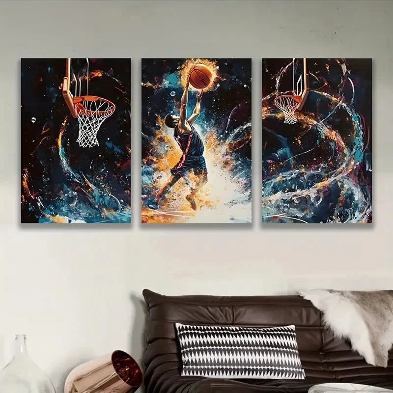 3pcs Basketball Player In Action Wall Art Set Canvas Framed 40x60cm - High Quality Print 100% Australian Made Wall Canvas Ready to Hang
