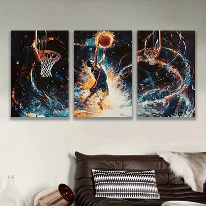 3pcs Basketball Player In Action Wall Art Set Canvas Framed 40x60cm - High Quality Print 100% Australian Made Wall Canvas Ready to Hang