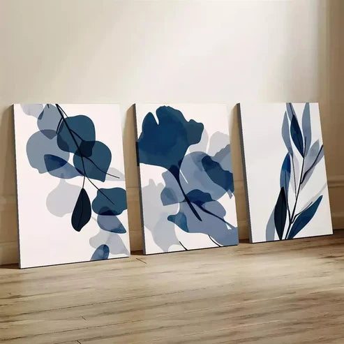 3pcs Navy Blue Abstract Botanical Aesthetic Wall Art Set Canvas Framed 60x90cm - High Quality Print 100% Australian Made Wall Canvas Ready to Hang