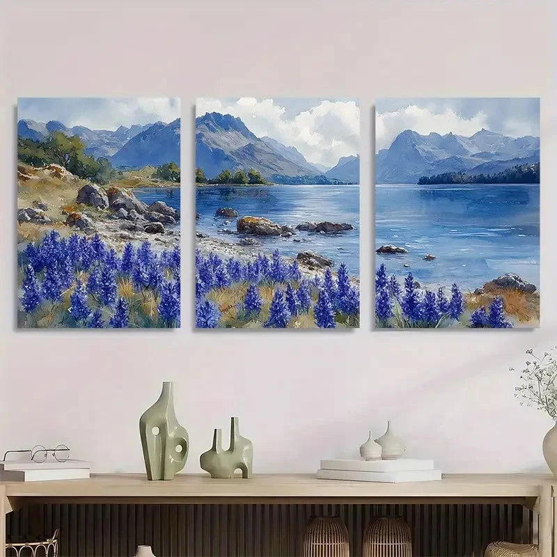 3pcs Lake District Watercolor Landscape Perfect Wall Art Set Canvas Framed 40x60cm - High Quality Print 100% Australian Made Wall Canvas Ready to Hang