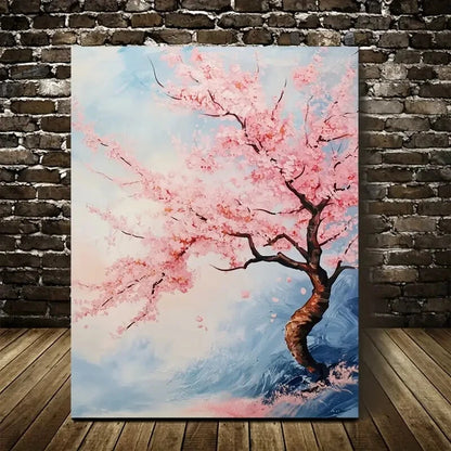 Vibrant Cherry Blossoms Colorful Painting 40x60cm Metal Print Ready to Hang