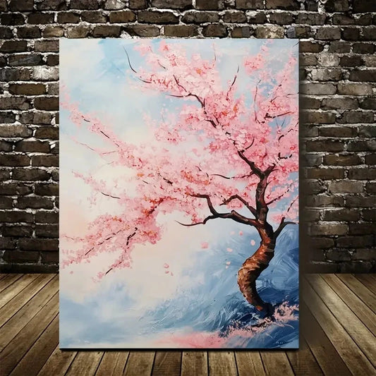 Vibrant Cherry Blossoms Colorful Painting 40x60cm Metal Print Ready to Hang