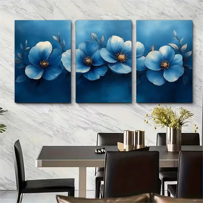 3pcs , Blue Floral Watercolour Metal Print Ready to Hang Art