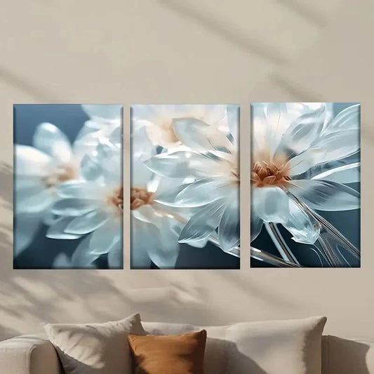 3pcs Beautiful White Flowers Painting Wall Art Set Canvas Framed 40x60cm - High Quality Print 100% Australian Made Wall Canvas Ready to Hang